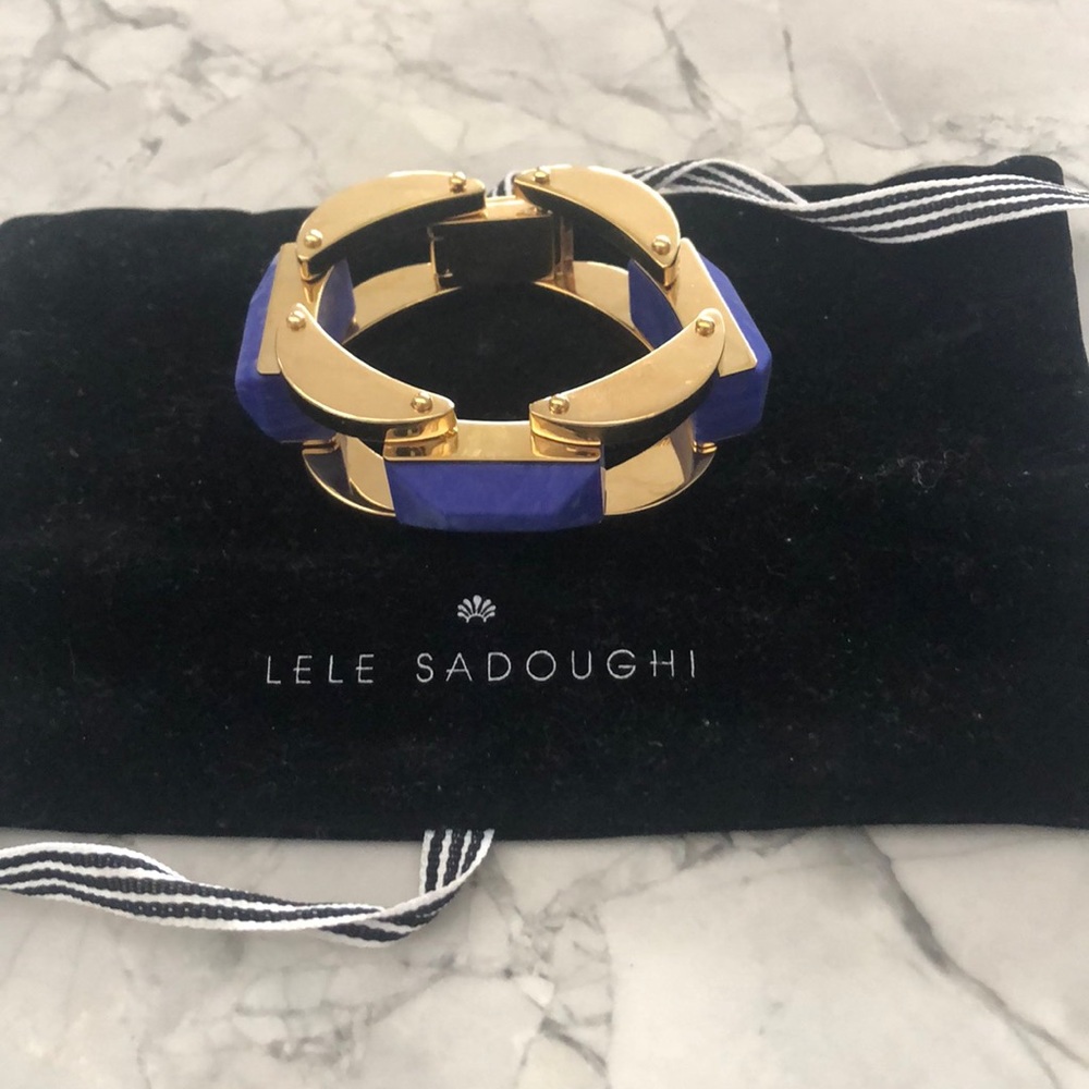Lele Sadoughi  Stone and Gold Link Bracelet